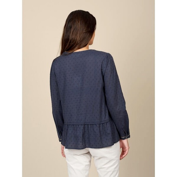 Lurex Details Plumetti V-Neck Navy Blue Shirt - Picture 4 of 5